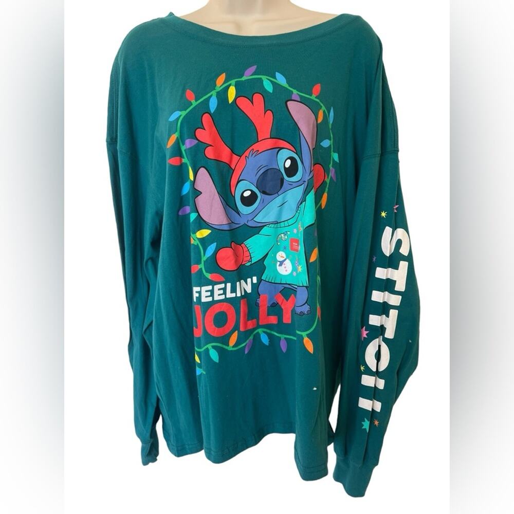 DISNEY Stitch Juniors' Stitch Holiday Long Sleeve Graphic Tee SZ XXL NWOT
